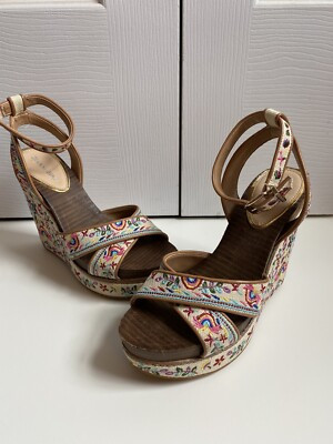 Gianni Bini Womens Lucia Ankle Strap Sandals Wedge Heels Multicolor Floral 6 M | eBay US