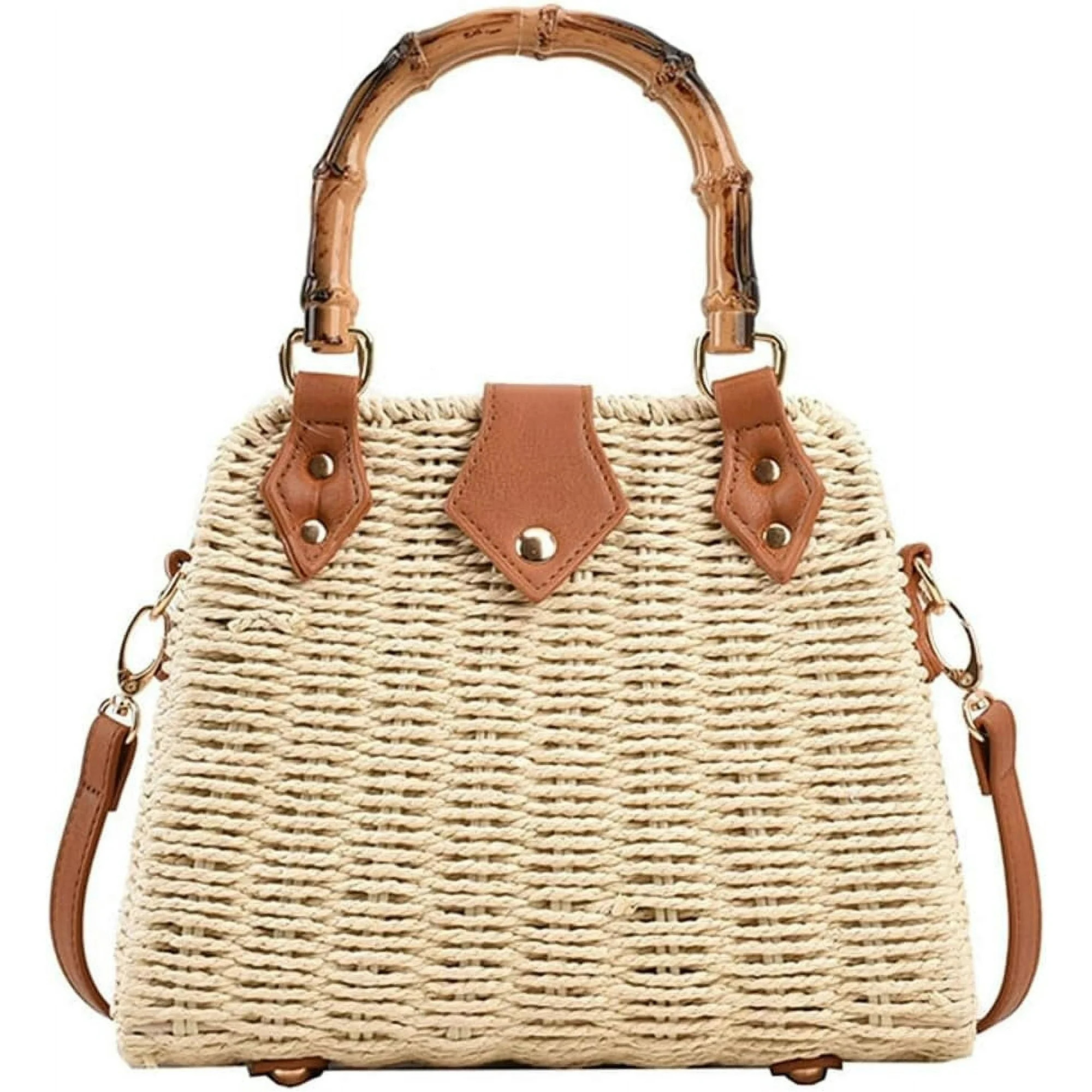 Summer Straw Bag for Women Beach Rattan Top-Handle Purse Straw Crossbody Clutch Bags Handwoven To... | Walmart (US)