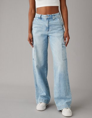 AE Dreamy Drape Stretch Super High-Waisted Cargo Baggy Wide-Leg Jean | American Eagle Outfitters (US & CA)