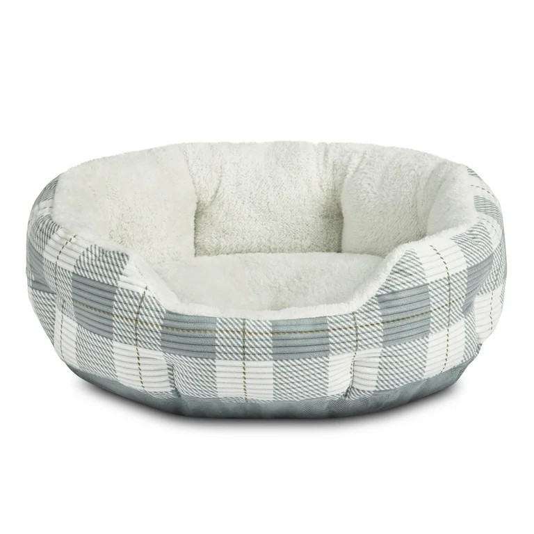 Vibrant Life Small Holiday Cuddler Dog Bed, Cat Bed, Gray Buffalo Plaid | Walmart (US)