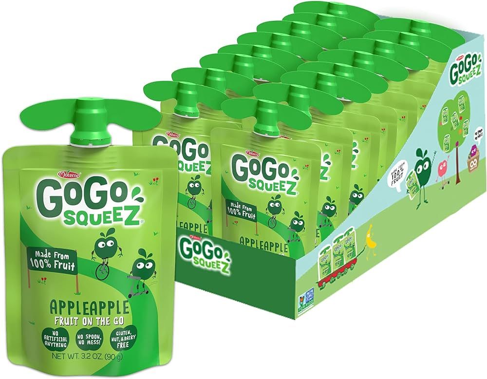 GoGo squeeZ Fruit on the Go, Apple Apple, 3.2 oz (Pack of 18), Unsweetened Fruit Snacks for Kids,... | Amazon (US)