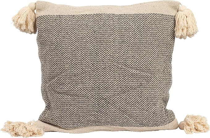 Bloomingville A40110195U1 Grey & Cream Corner Grey Square Cotton Blend Pillow with Tassels, 18" | Amazon (US)