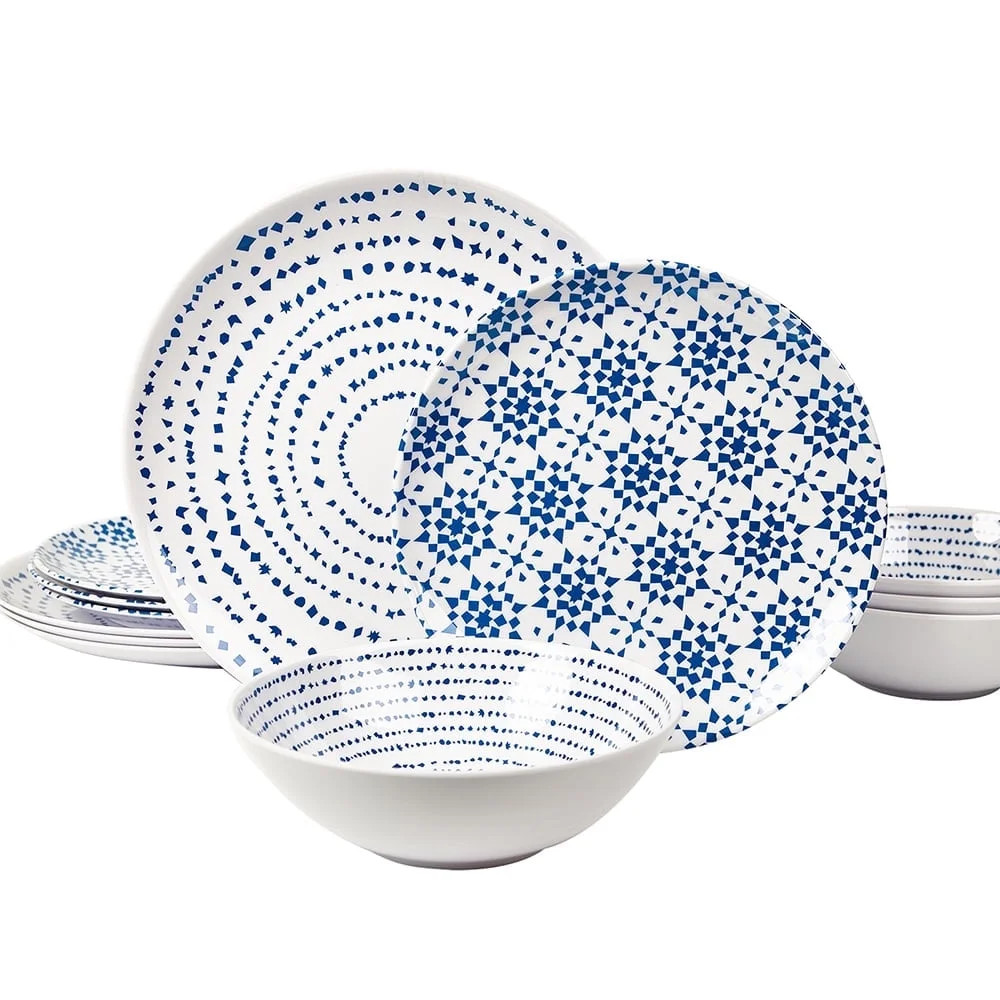 Melamine Dinnerware Set Outdoor Blue Plates Bowl Set Lightweight Shatter Proof Chip Resistant | Walmart (US)