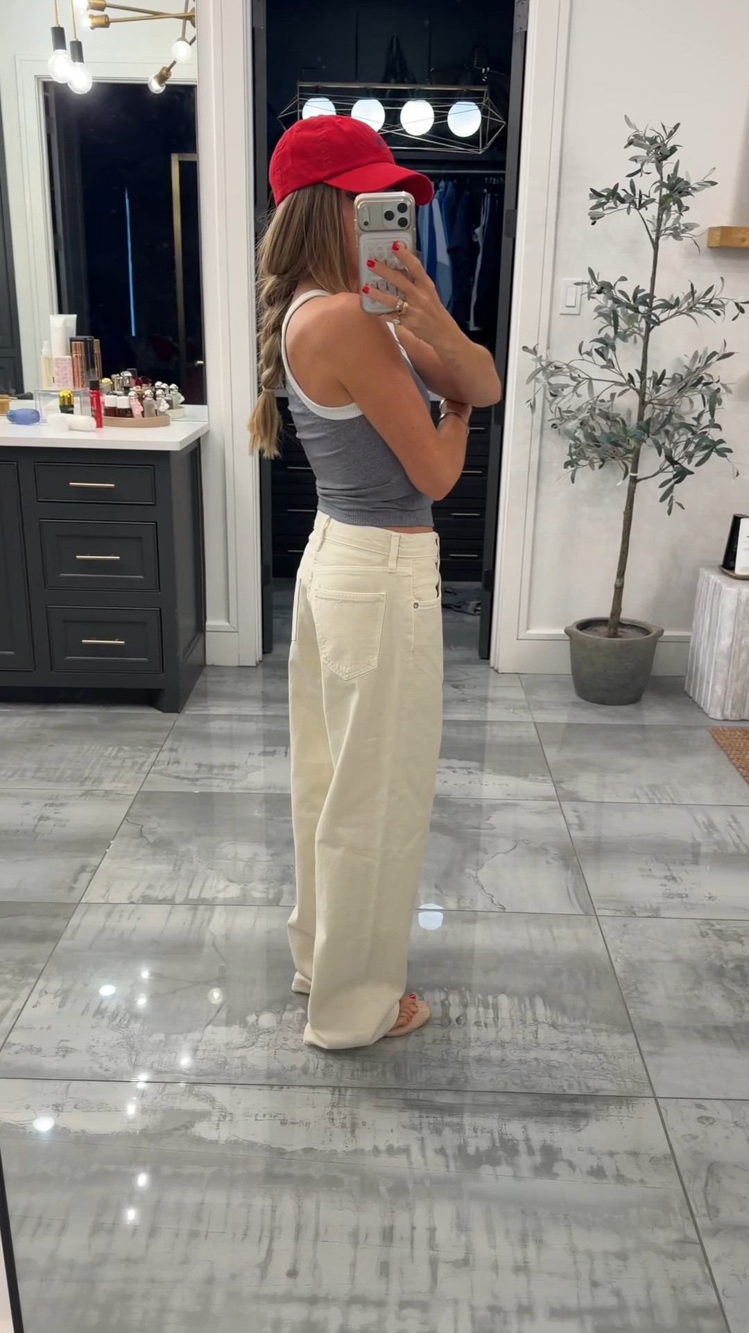 What I wore to the first football game of the season. The jeans are like the perfect off white color- they run really big, size down one! I’m a xs in the tank