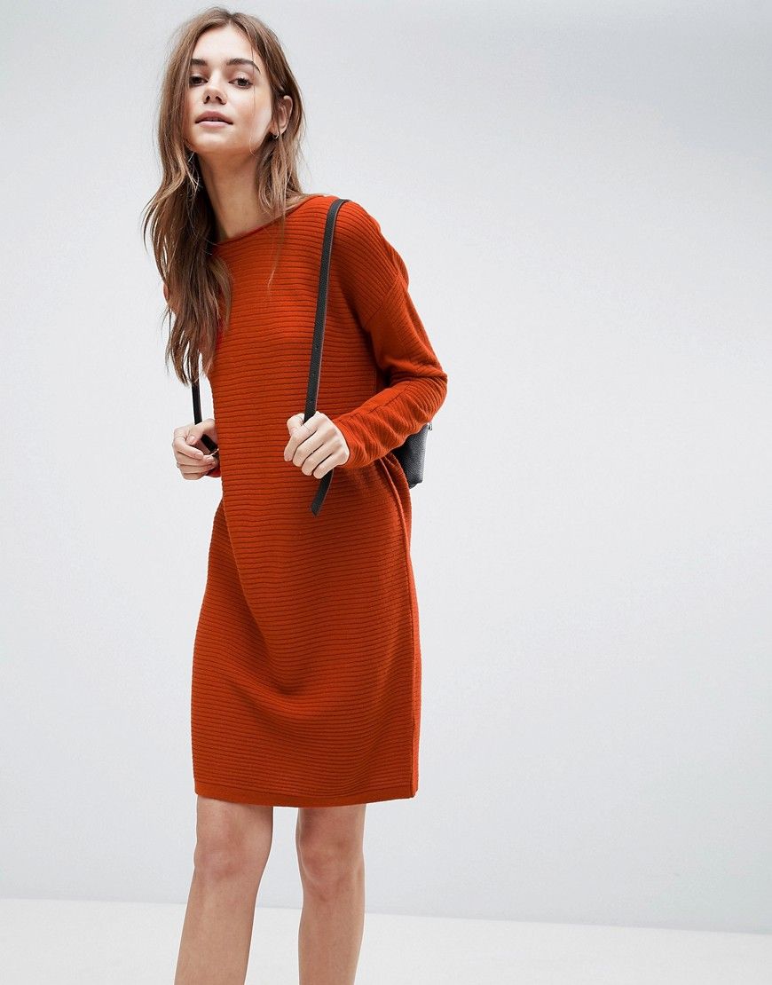 ASOS Sweater Dress In Ripple Stitch - Red | ASOS US