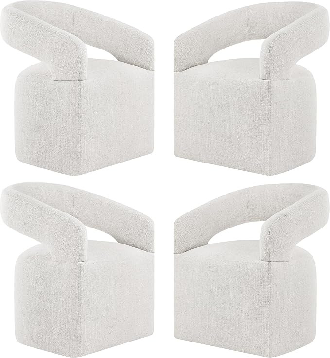 Upholstered Dining Chairs with Casters, Modern Barrel Side Armchair with Rollers for Dining Room,... | Amazon (US)