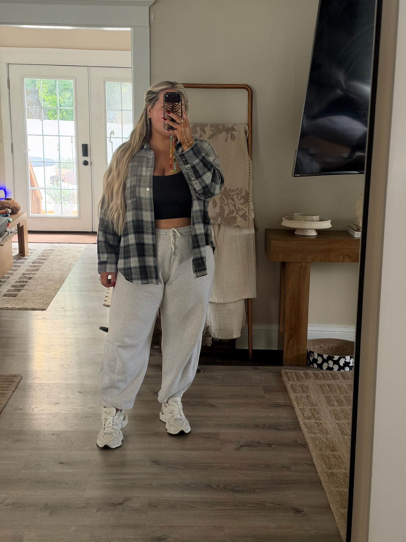 OOTD! Wearing an XL in my tank & sweats, and a L in the flannel!  

 #LTKootd