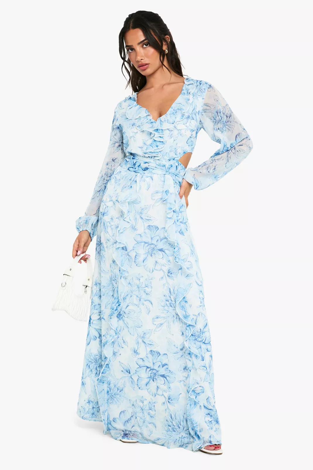Petite Floral Chiffon Volume Sleeve Maxi dress | Nasty Gal US