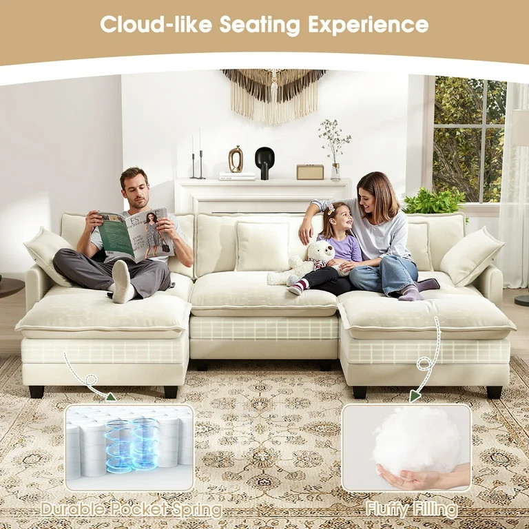 BedLuxury 111.5'' Modular Sectional Sofa with Movable Ottomans, U Shaped Cloud Couch for Living R... | Walmart (US)