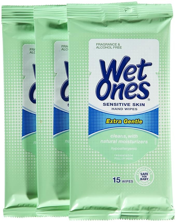 Wet Ones Sensitive Skin Hand and Face Moist Wipes, Travel - 15 ct - 3 pk | Amazon (US)