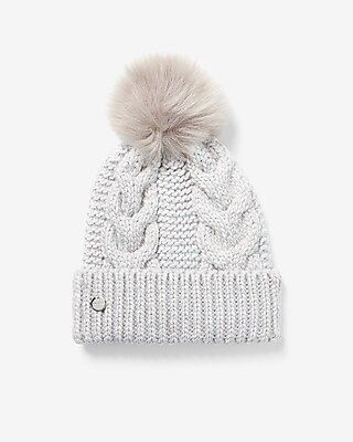Metallic Cable Knit Pom Beanie | Express