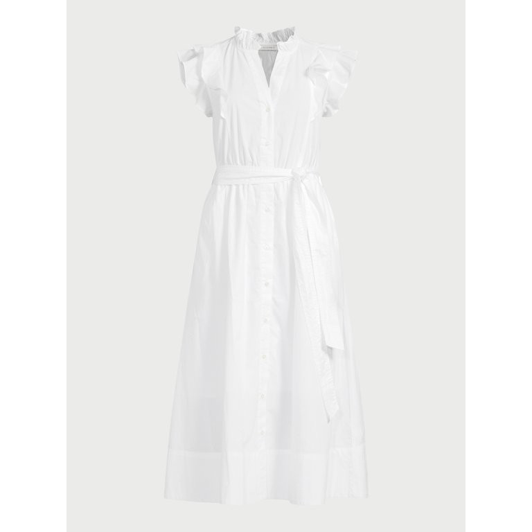 Free Assembly Women's Cotton Ruffle Neck Maxi Shirtdress, Sizes XS-XXL - Walmart.com | Walmart (US)