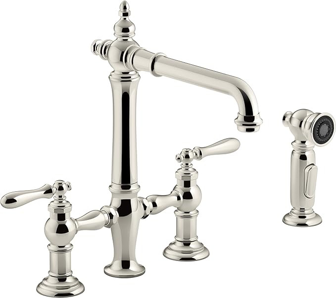 KOHLER 76519-4-SN K-76519-4-SN Artifacts Deck-Mount Bridge Kitchen Sink Faucet with Lever Handles... | Amazon (US)