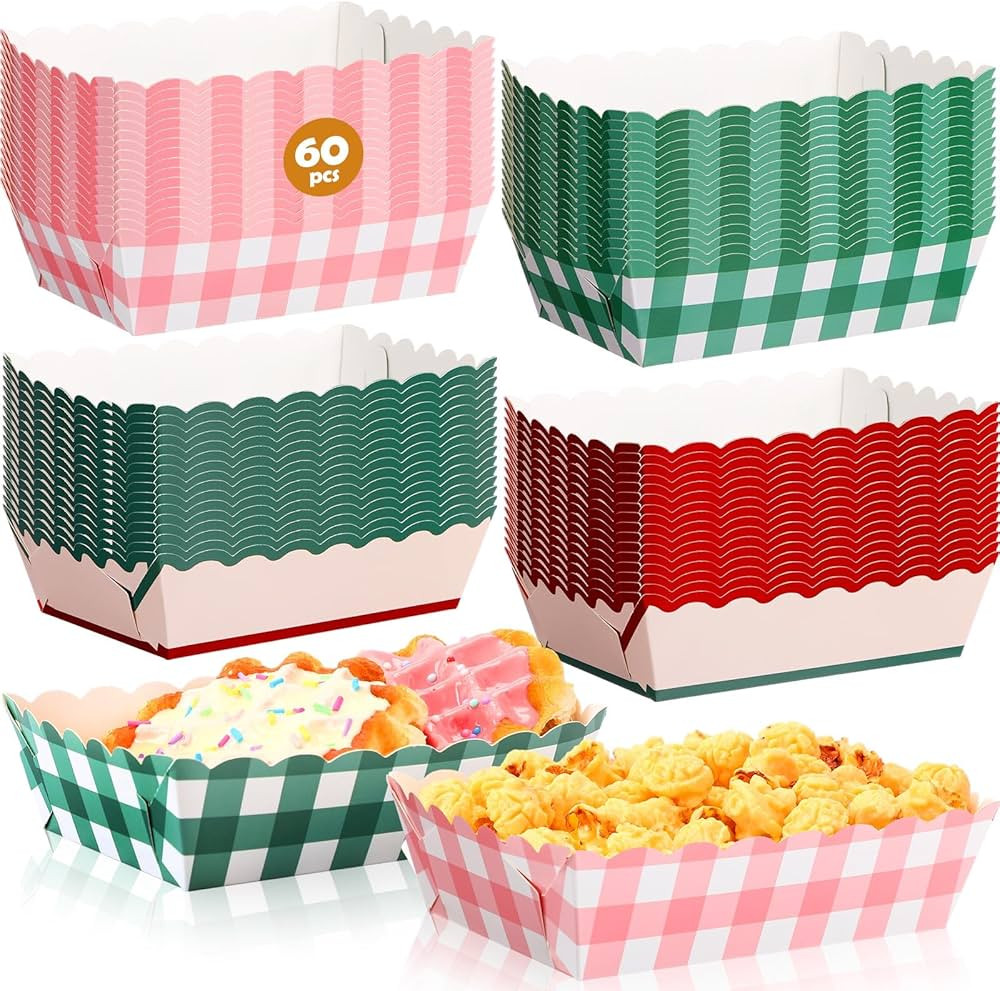 Havawish 60 Pack Camp Gingham Disposable Food Trays, Pink and Green Plaid Scalloped Paper Snack B... | Amazon (US)