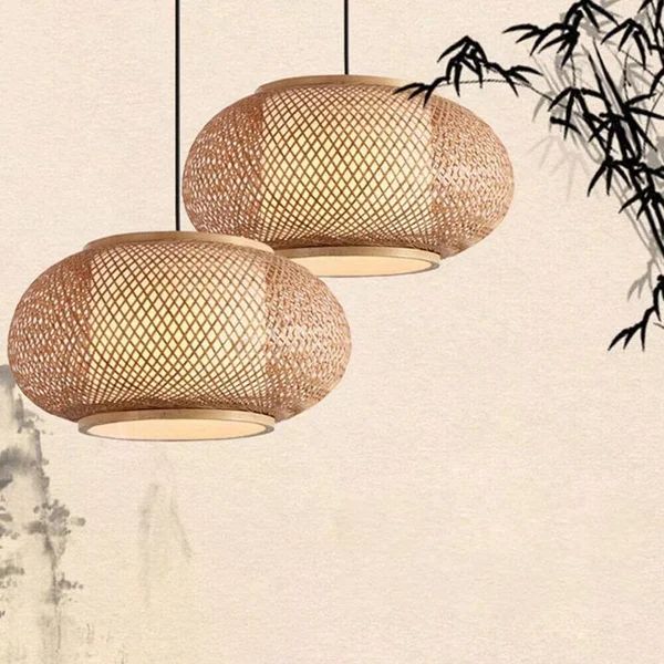 Chinese Bamboo Wicker Rattan Lantern Chandelier Rustic Pendant Light | Wayfair North America
