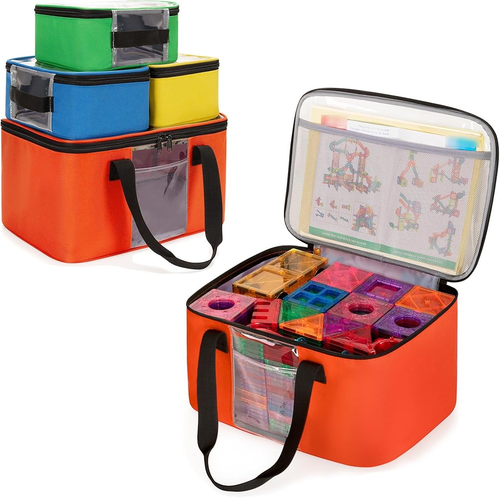 4 Pack Toy Storage Bag for Magnetic Building Tiles, Multifunction Toy Storage Organizer Bag, Magn... | Amazon (US)