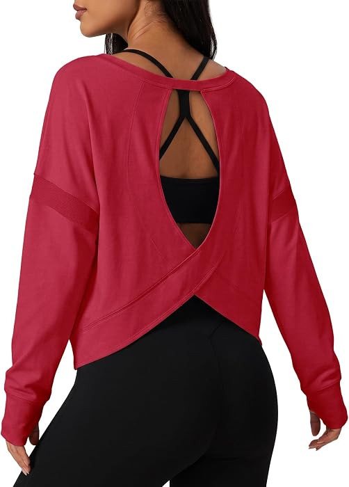 GRECERELLE Women's Open Back Long Sleeve Workout Top Athletic Shirt | Amazon (US)