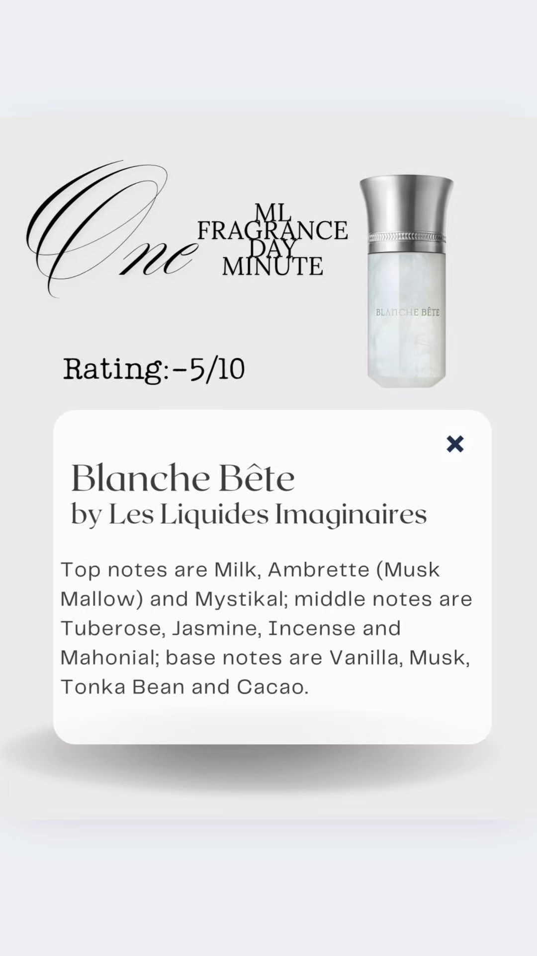 I just finished reviewing Her Confession by Lattafa and I had to come and try Blanche Bete for my 1ML series as I had 1ML to review. 

It’s funny how the fragrances we like dislike the most are beast mode on us and linger for 8 hours plus. I could smell this in the morning after wearing it to bed. 

The verdict is in and I would not upgrade to a full bottle. This scent and its “clone” do not smell good on me. 

Not full bottle worthy for me. 

#fragrance
#fragrancereview
#1mlseries
#blanchebete
#liquidimaginares

#LTKvlog #LTKselfcare #LTKBeauty