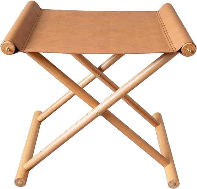 Vegan Soft Leather Solid Beech Wood Multipurpose Foldable Portable Foot Stool Vanity Stool or Fre... | Amazon (US)