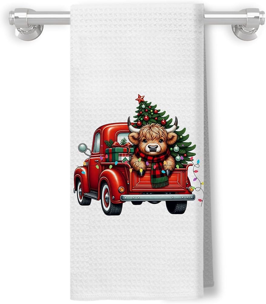 Red Truck Highland Cow Christmas Kitchen Towels, Farmhouse Christmas Dish Tea Towels for Kitchen ... | Amazon (US)