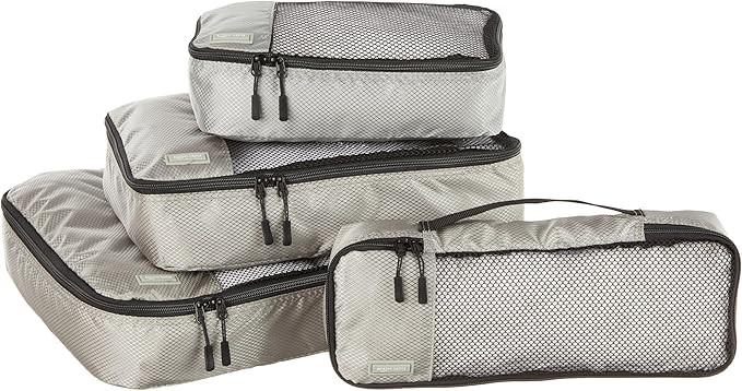 Amazon Basics 4 Piece Packing Travel Organizer Cubes Set, Small, Medium, Large, and Slim, Gray | Amazon (US)