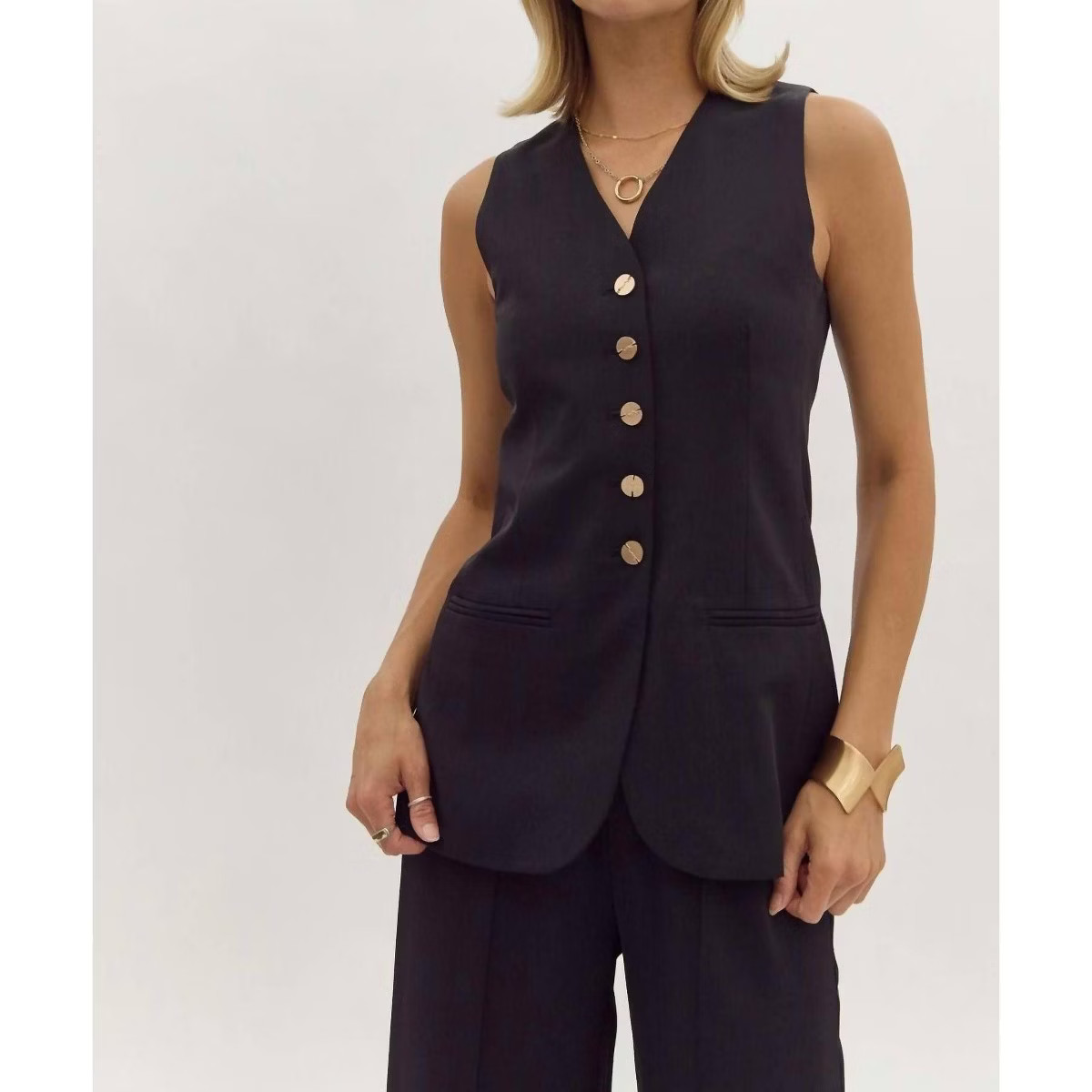 Women's Button Up V-neck Vest - entro L | Target