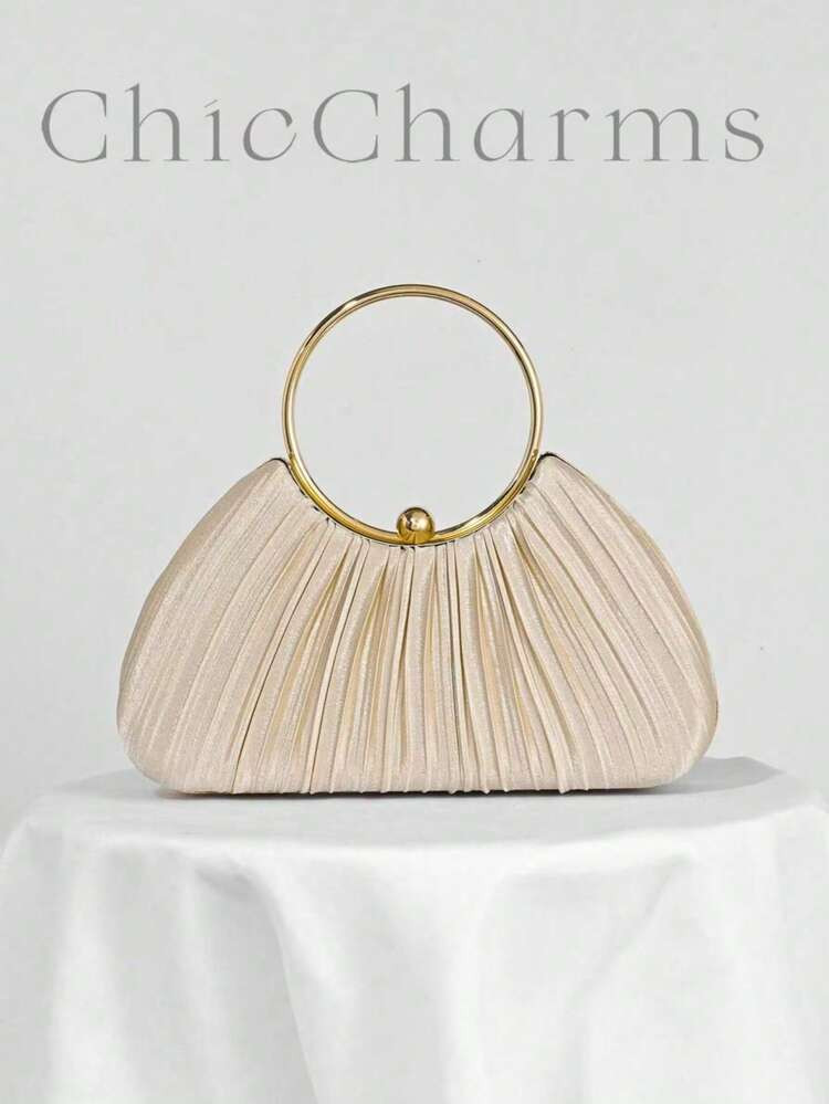 Bolso De Mano Tipo Clutch De Seda Con Diseño Plisado En Forma De Caja, Bolso De Mano Formal Para Banquetes, Vestidos De Gala, Bailes, Bodas | SHEIN