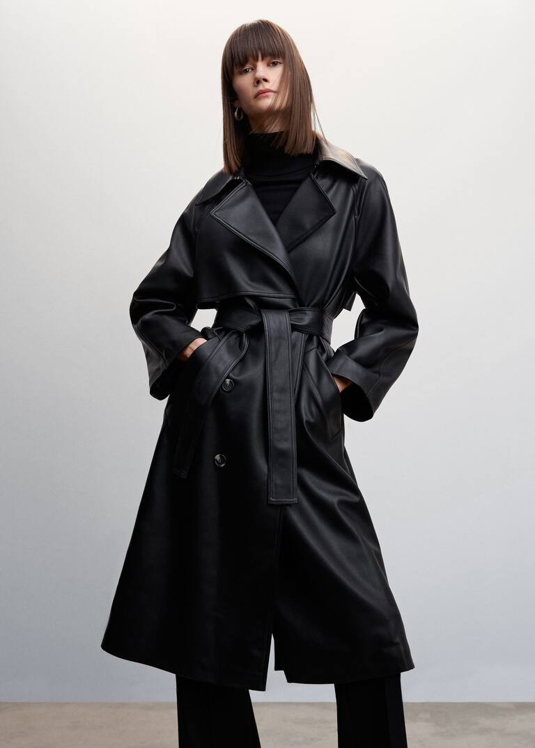 Oversize leather-effect trench coat -  Women | Mango USA | MANGO (US)