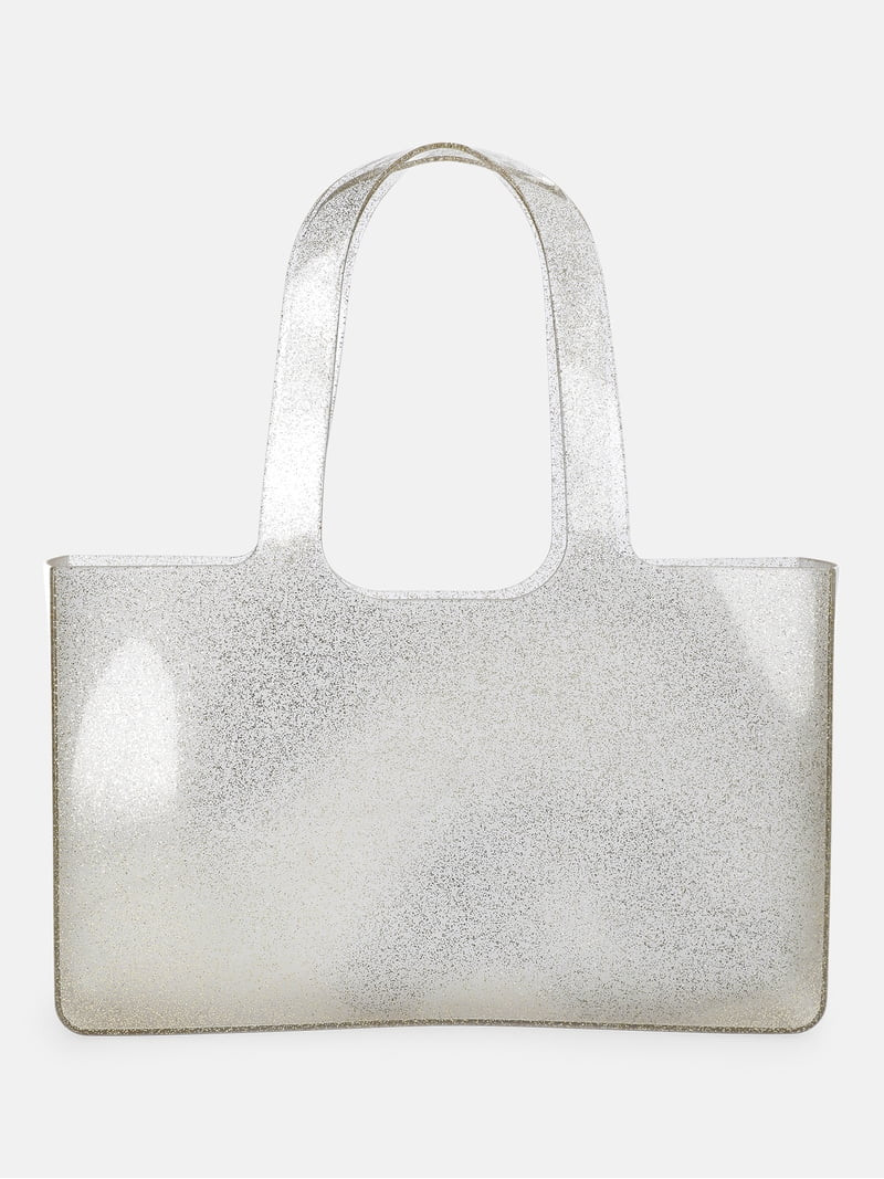 No Boundaries Women's Jelly Tote Bag, Clear with Gold Glitter | Walmart (US)