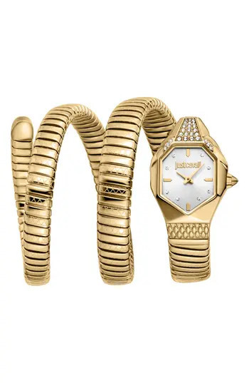 Just Cavalli Snake Wraparound Bracelet Watch, 22mm x 34.5mm in Gold at Nordstrom Rack | Nordstrom Rack