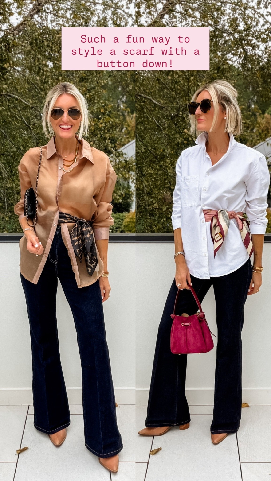 These are such great versatile jeans I can’t get enough of! I love the way they look paired with a printed scarf! Wearing small, and 2 in jeans 

Loverly grey, Walmart fashion, Amazon fashion finds, neutral sheer button down, how to style white button down shirt
