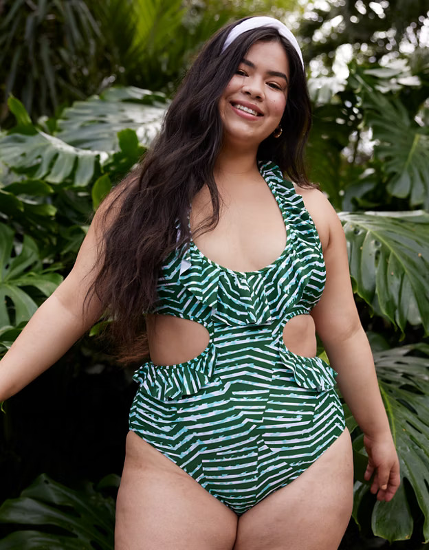 Aerie Ruffle Halter One Piece Swimsuit | American Eagle Outfitters (US & CA)
