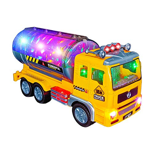 CYKT Truck Toys for 3-10 Year Old Boys, Electric Oil Tanker Toy Truck - with Bright Flashing 4D Lights & Real Sounds, Cool Birthday Gifts for Boys Age 3-12 Year Old Kids Toys (Yellow) | Amazon (US)