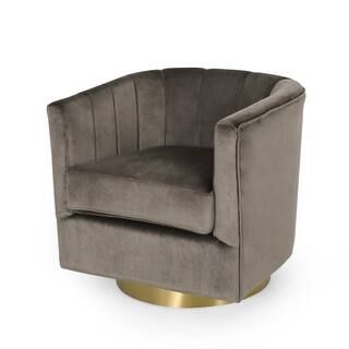 Noble House Zeyer Copper and Gray Velvet Channel Stitch Swivel Club Chair 105651 - The Home Depot | The Home Depot