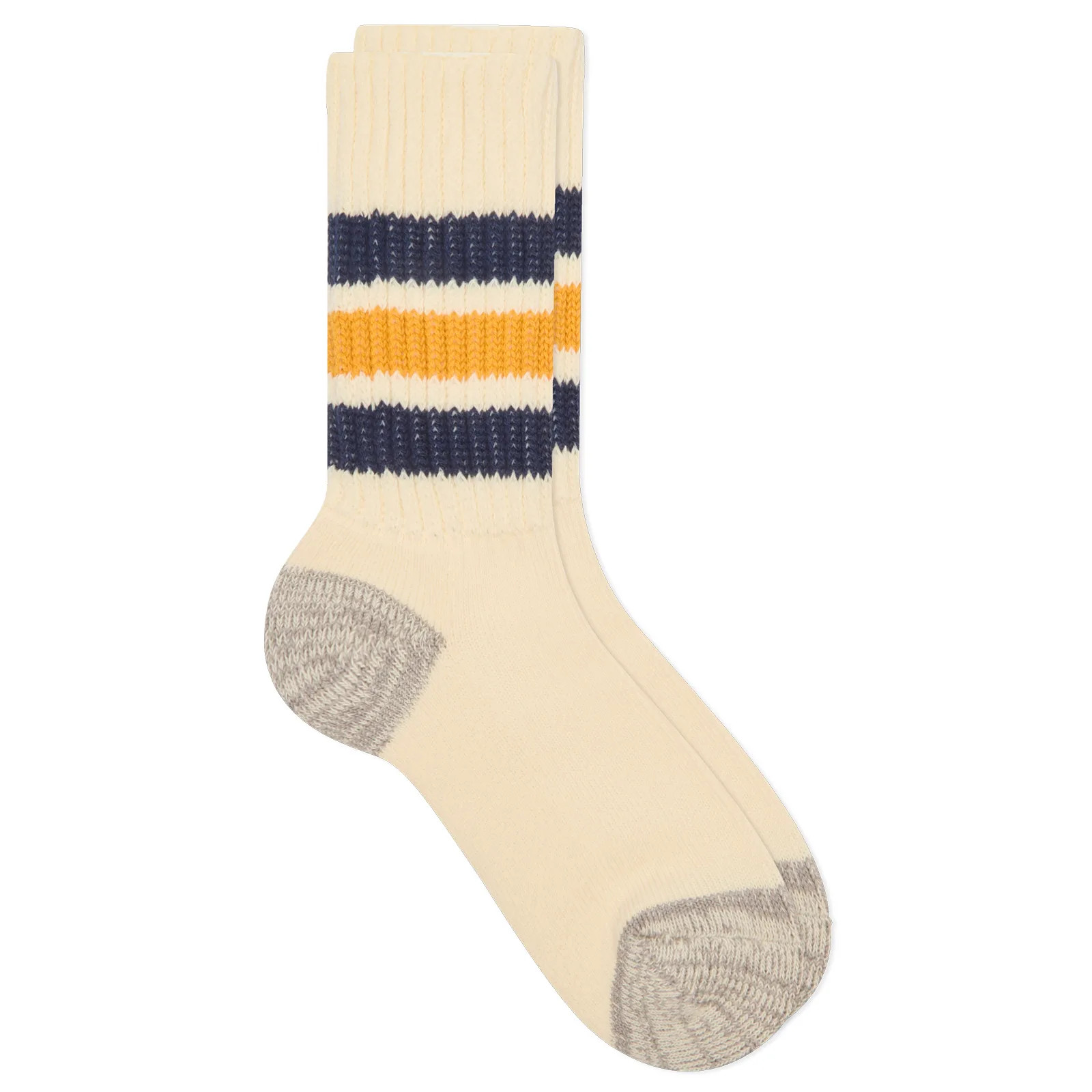 RoToTo Men's Coarse Ribbed Old School Crew Socks in Navy/Yellow, Size Large | END. Clothing