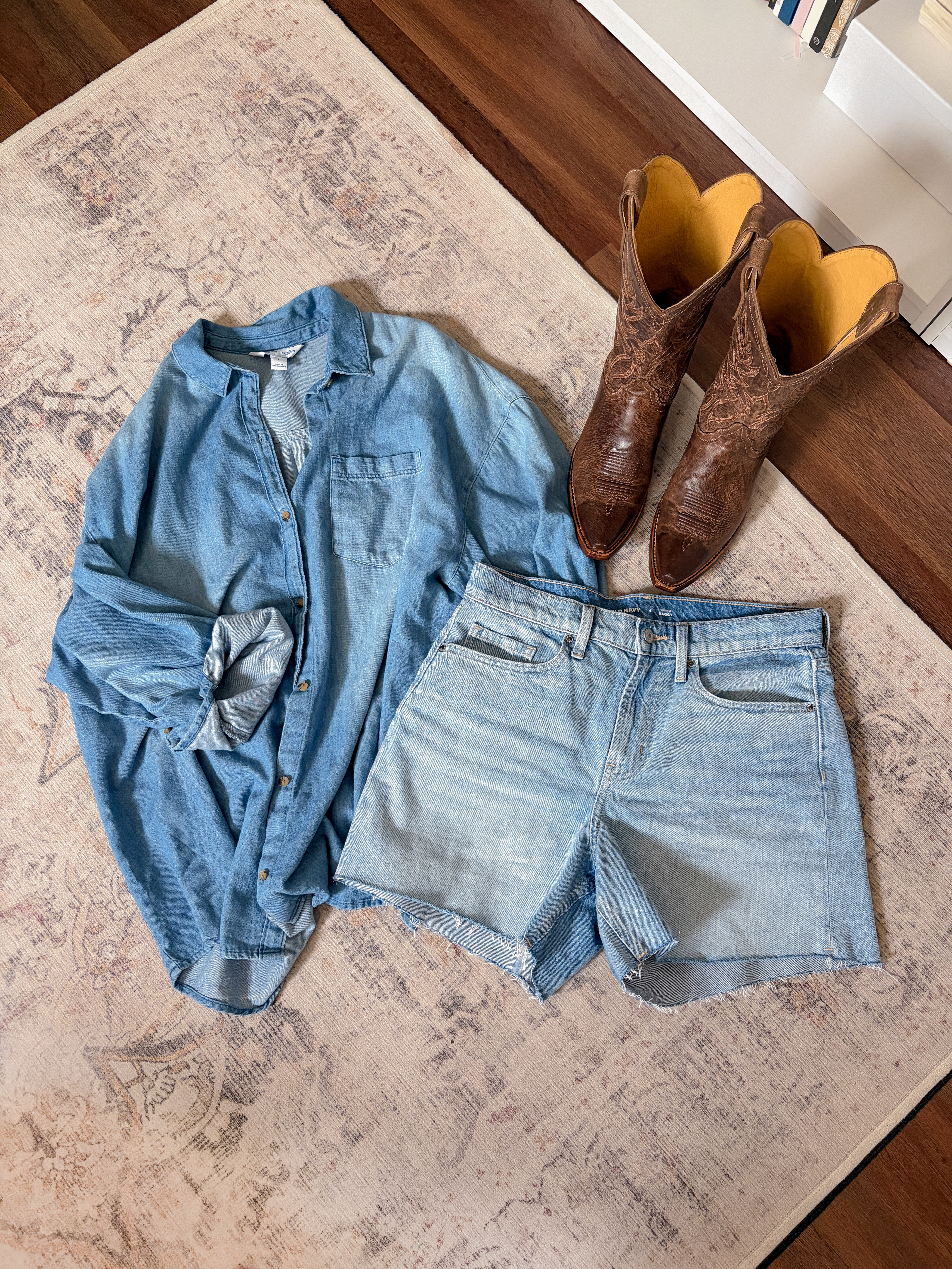 obsessed with my recent buys! 😍 try on haul, clothing haul, fashion finds, recent fashion finds, old navy haul, cavenders haul, western wear haul, denim haul, summer haul outfits, casual outfit haul, everyday outfits, affordable fashion haul, budget friendly outfits, denim button down outfit, boyfriend shirt outfit, oversized denim shirt outfit, baggy denim shorts outfit, 5 inch inseam shorts, denim shorts outfit, cowboy boots outfit, brown cowboy boots outfit, western outfit inspo, modern cowgirl style, casual western outfit, street style western, mix and match outfits, outfit inspo, ootd, style inspo, fashion inspo 2026, Old Navy outfits, Cavender’s boots  

 #LTKFestival #LTKgrwm #LTKootd