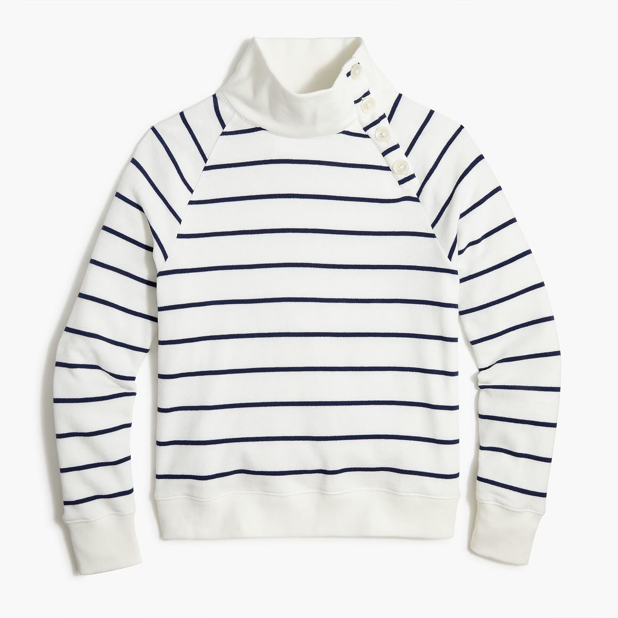 Striped wide button-collar sweatshirt in cloud spun fleece | J.Crew Factory