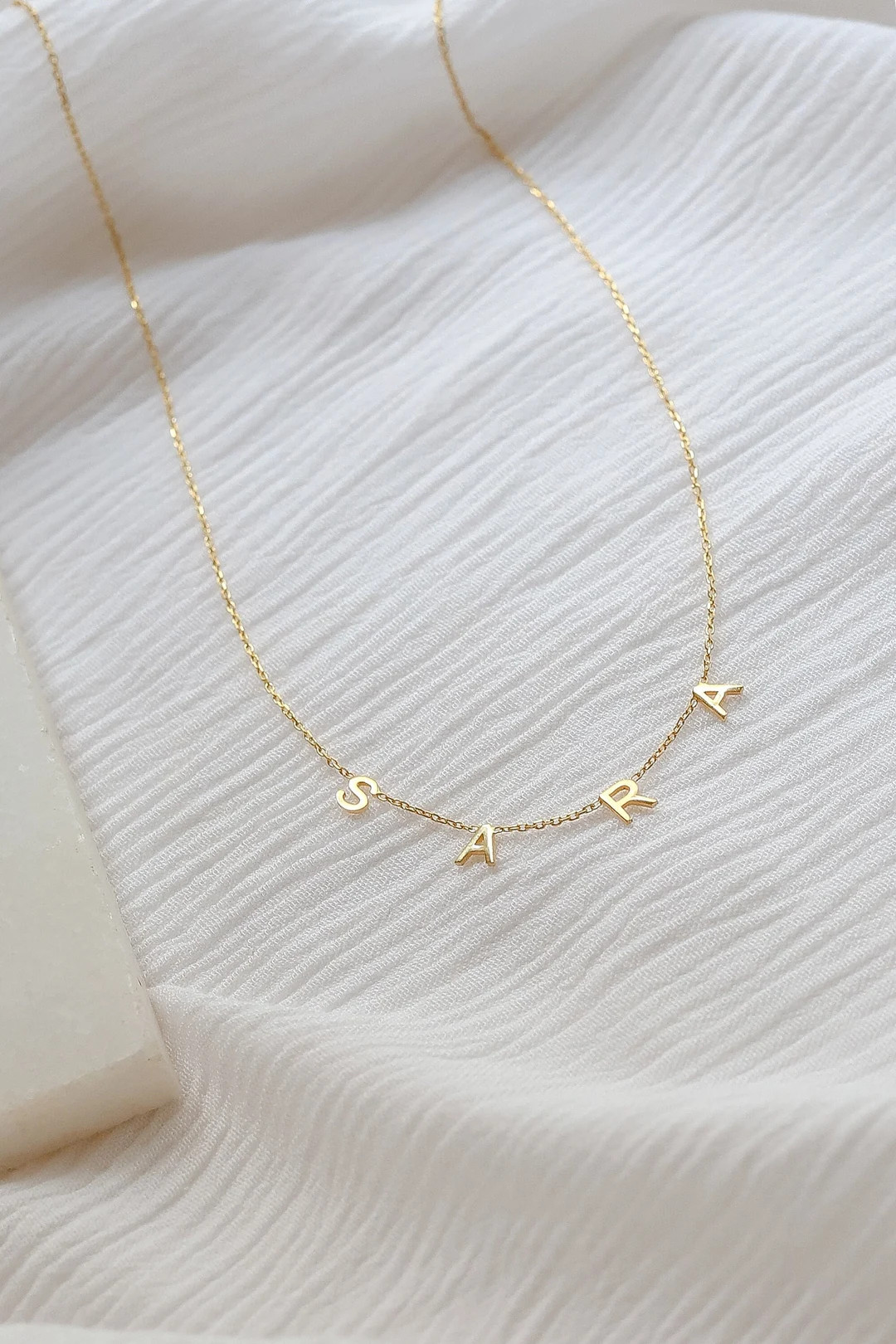 Solid 14k Gold Filled Spaced Letter Custom Necklace ⋆ Personalized Spaced Name Jewelry ⋆ Sate... | Etsy (US)