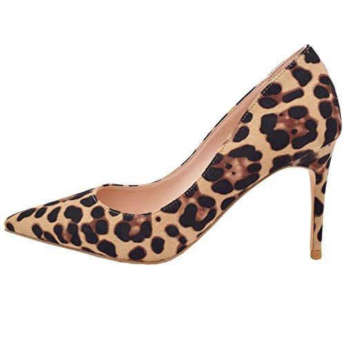 Lovirs Womens Leopard Suede Office Basic Slip on Pumps Stiletto Mid-heel Pointy Toe Shoes for Party  | Amazon (US)