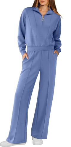 RUBZOOF Womens 2 Piece Travel Outfits Sweatsuit Half Zip Sweatshirt Tracksuit Sweatpants Blue XS | Amazon (US)