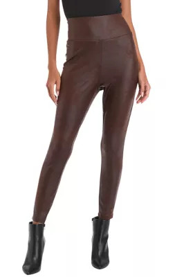 Crown & Ivy Women's Petite Faux Leather Leggings, Brown, PS | Belk
