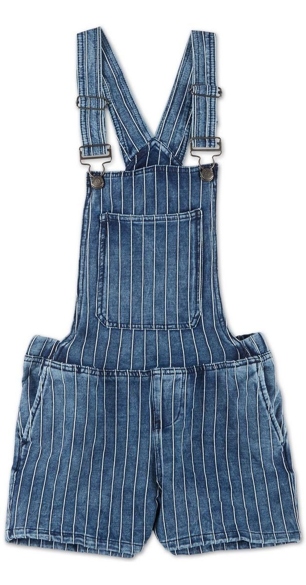 Juniors Stripe Denim Shortall - Medium Wash-wash-2343468921541  | Burkes Outlet | bealls