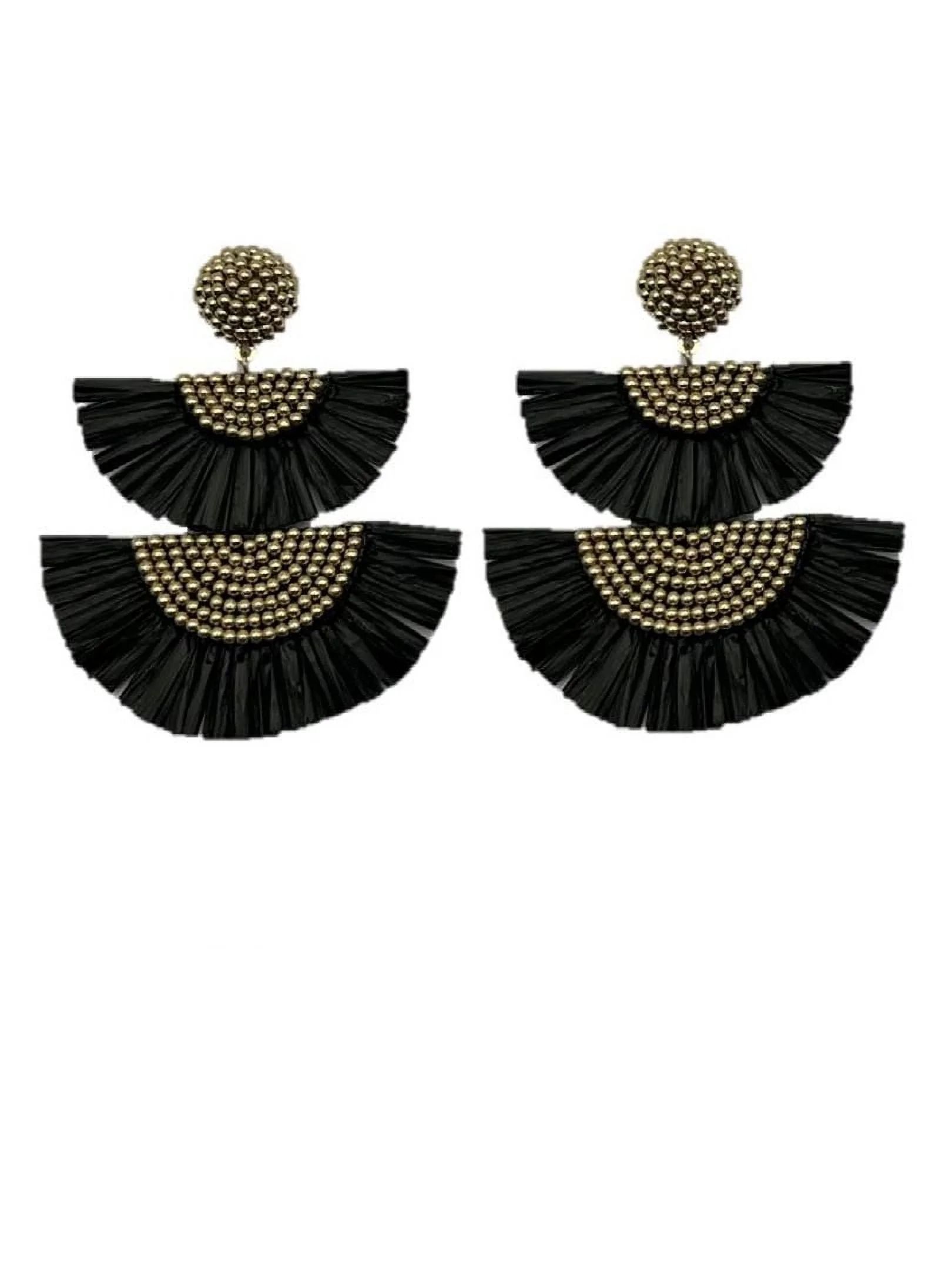 Time and Tru Women's Tiered Tassel Earrings, Black | Walmart (US)