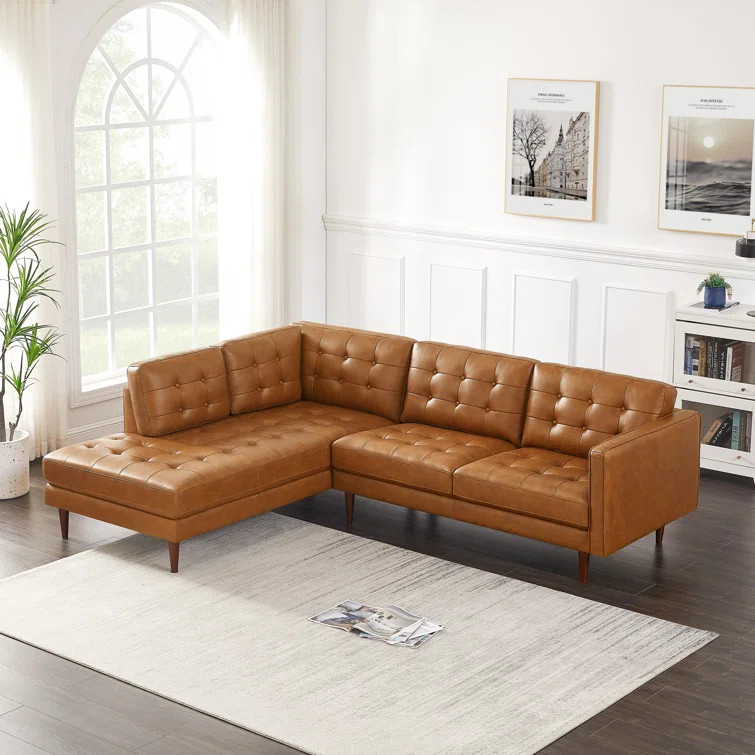 Peart 100" Wide Genuine Leather Sofa & Chaise | Wayfair Professional