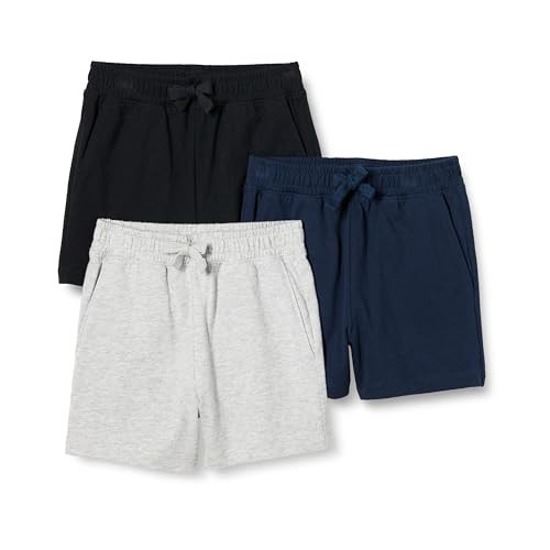 Amazon Essentials Toddler Boys' Pull-on Cotton Jersey Shorts with Elastic Waist, Pack of 3, Black/Light Grey Heather/Navy, 4T | Amazon (US)