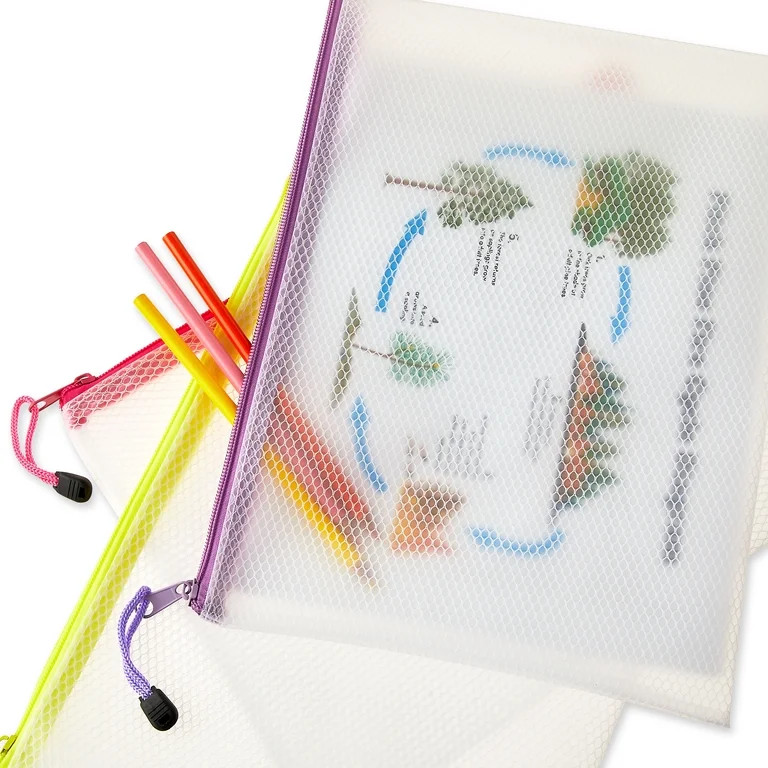 Pen+Gear Mesh Zipper Bags, Multicolor, 6 Count | Walmart (US)