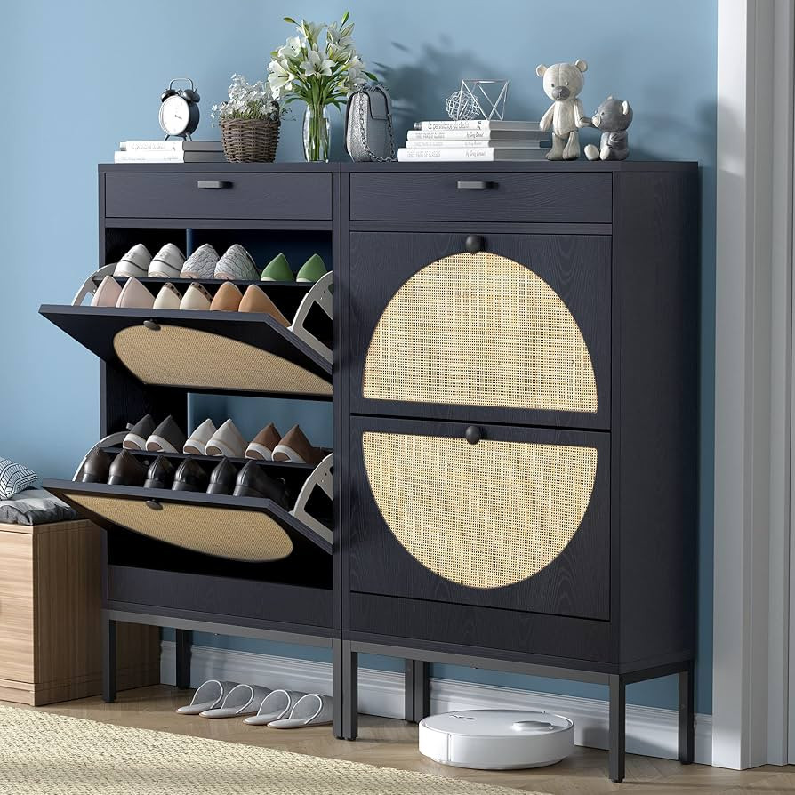 Brafab Shoe Storage Cabinet with 2 Flip Drawers&1 Small Drawer, Slim Entryway Shoe Organizer with... | Amazon (US)