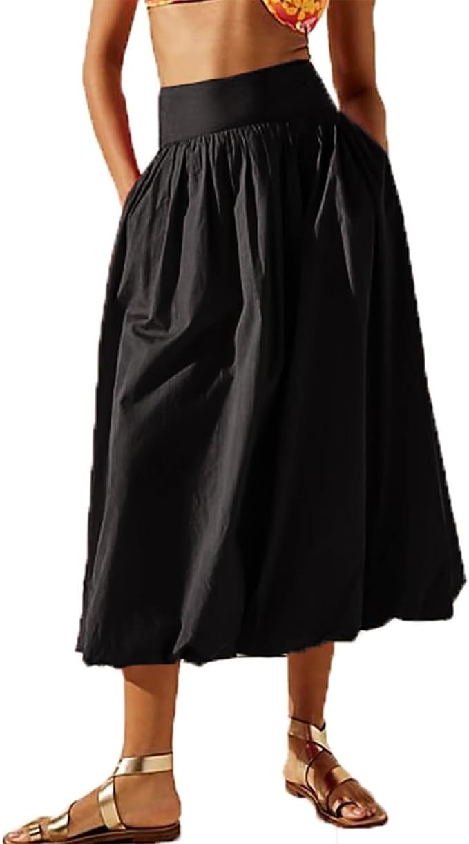 PDLCVD Summer Y2k Bubble Maxi Skirt for Women Casual Elastic Waist A Line Long SkirtRuffle Midi S... | Amazon (US)