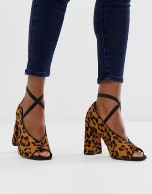 ASOS DESIGN Peyton premium leather high heels in leopard pony | ASOS US