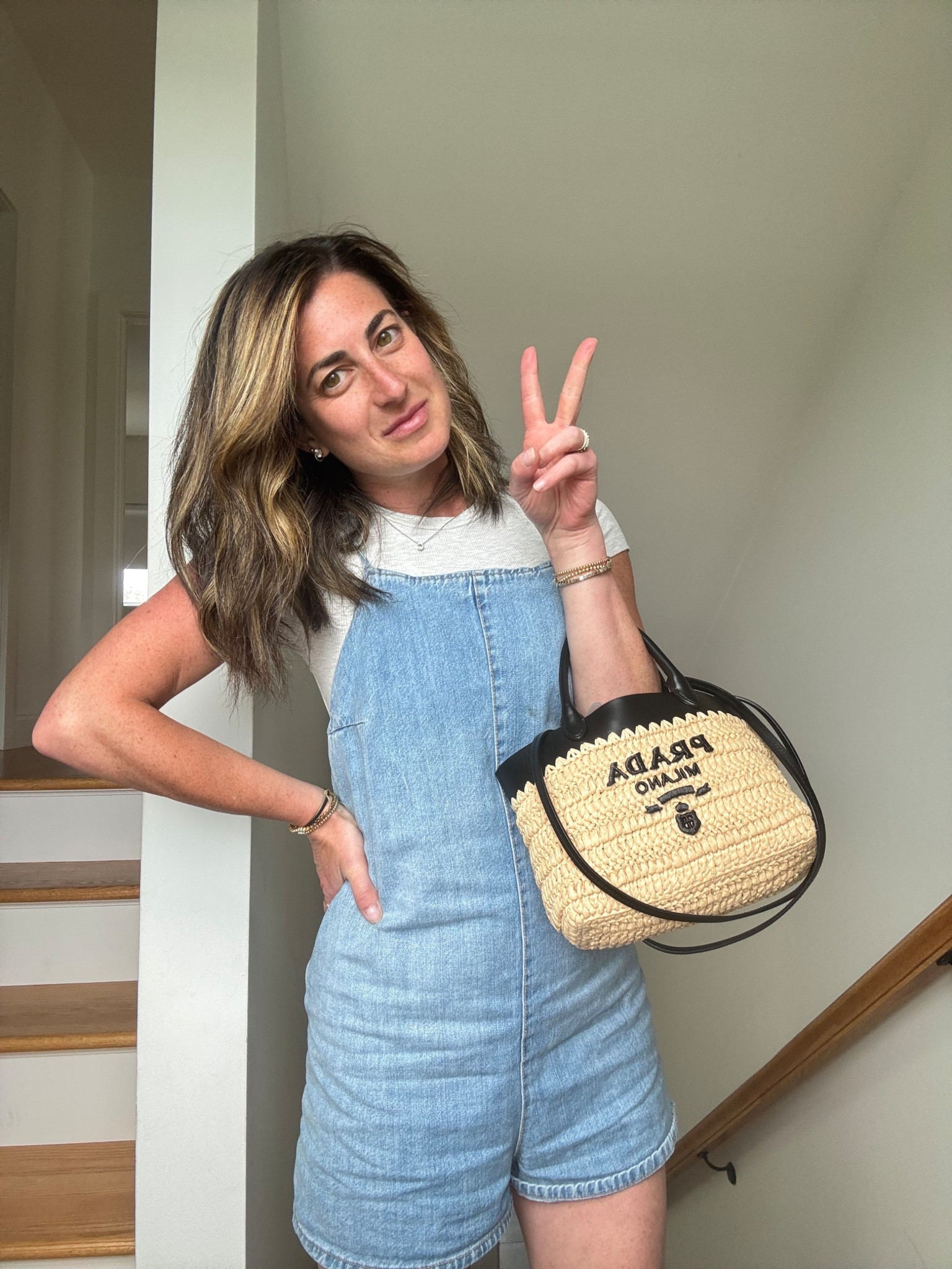 Denim romper raffia woven purse 

#LTKPetite #LTKSeasonal #LTKStyleTip